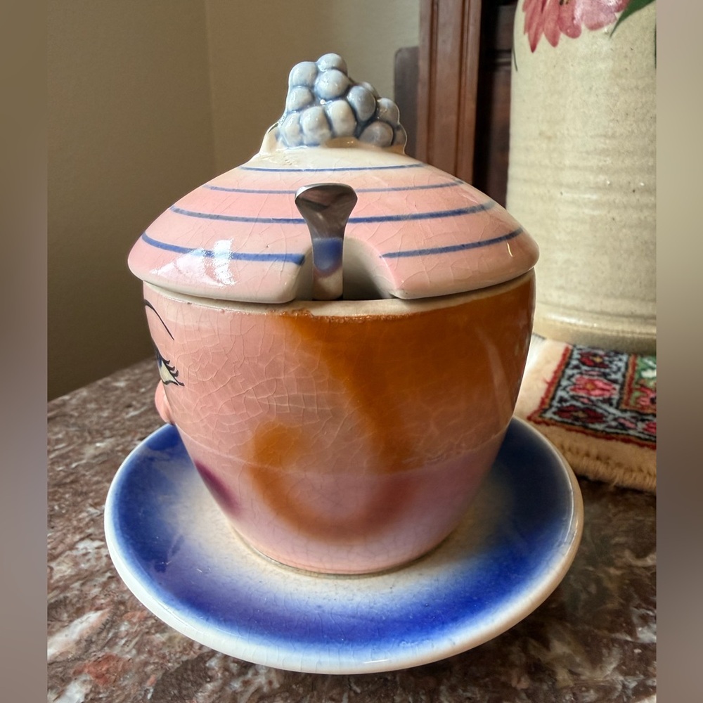 Vintage Anthropomorphic jam jelly sugar jar bowl - Picture 4 of 9